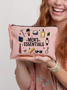 "Men's Essentials" Lined Storage Bag, Vintage Hand-Drawn Men's Items Double-Sided Print Makeup Bag, Travel Toiletry Bag With Lining, Multi-Functional Organizer, Diy Categorized Storage, Business Gift, Ideal For Toiletries, Cosmetics, Razors,Suitable For Everyday Use, A Vacation Essential, And A Birthday Gift For Dad, Grandpa, Or Any Man. A Casual Makeup Bag With A Playful Design And Durable Zip Closure - View 14