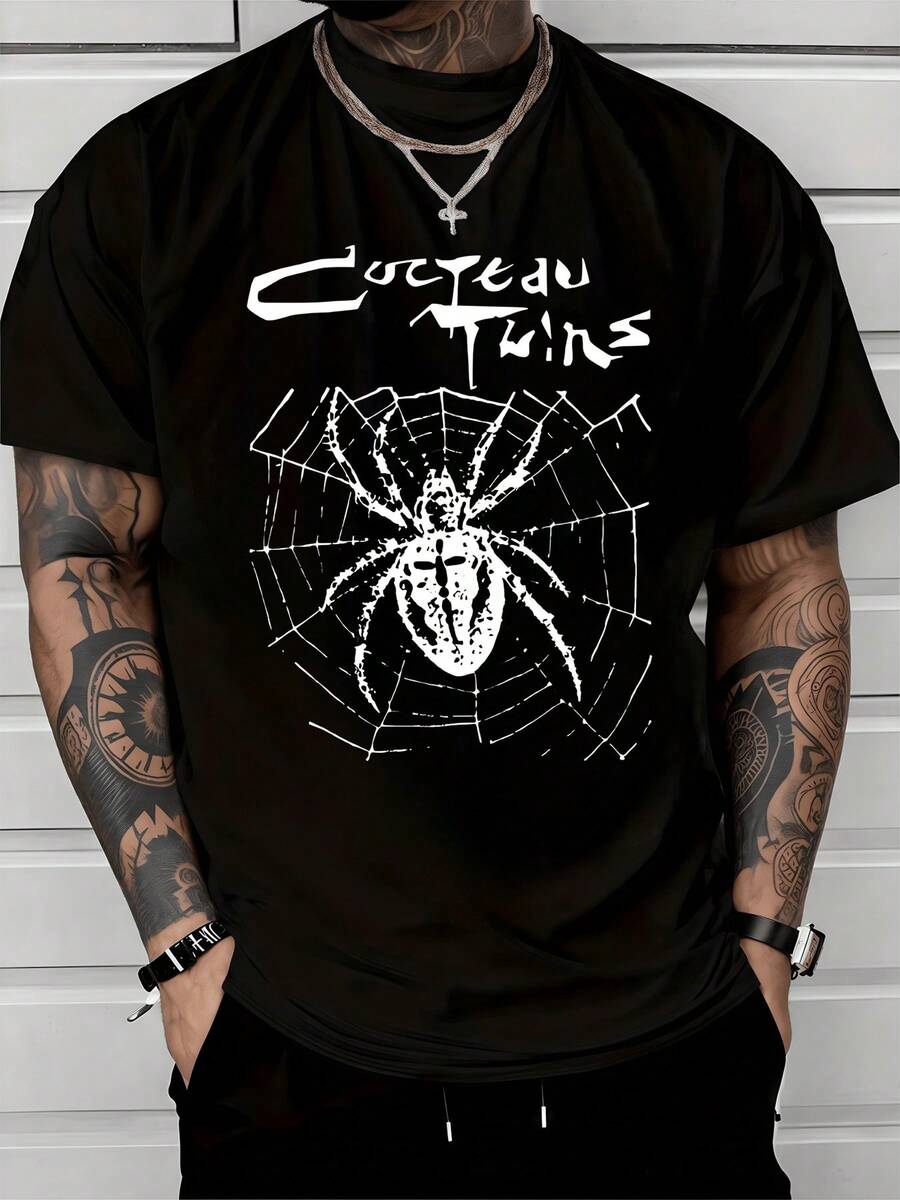 Una araña atrapada en su telaraña simboliza la fuerza interior la paciencia y la capacidad de crear su propio destino reflejando una energía misteriosa y poderosa camiseta de hombre moderna con toque urbano y arte gráfico atractivo ideal para uso diario y ocasiones casuales - Negro - Ver 1
