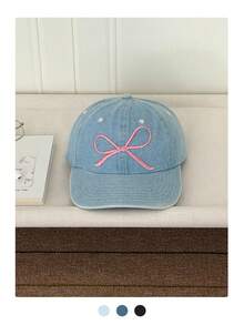 Bow Tie Baseball Cap, New Spring/Summer Bucket Hat, Pink Cute Visor Hat, Beret, Spring New Lace Trim Denim Baseball Cap, Sweet Cute 3D Faux Pearl Bow Tie Visor Hat, Summer Outfit,Beach,Vacation,Holiday,Travel - Multicolor - View 12