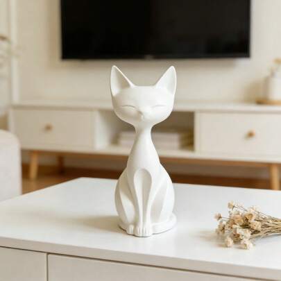 1pc Elegant Cat Statue Figurine, Abstract Cat Sculpture, Desk Decor, Bookshelf Decor, Bedroom & Bedside Decor, Gift For Pet Lovers