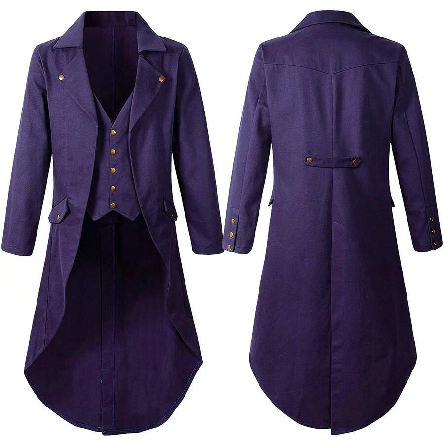 COS Retro-Historical Coat For Men, Mid-Length Coat With Long Sleeves, Costume For Role-Playing Games And Performances. - 蒸氣燕尾服-紫色 - 查看 1
