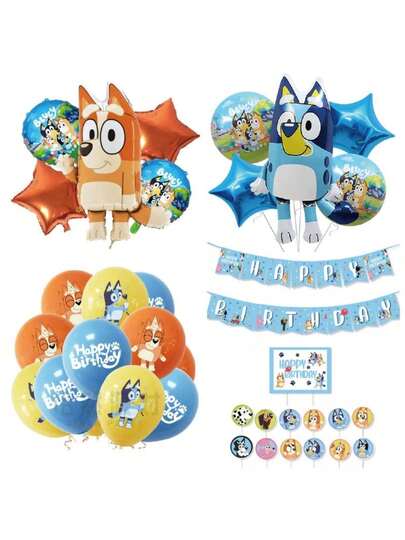  Bluey Themed Balloon Decoration Flag Cake Card Set, Birthday Party Table Decoration Balloons, Party Balloons,Perfect Party Decoration, Surprise Gift For Fans' Holiday Party Decoration(Random Style)