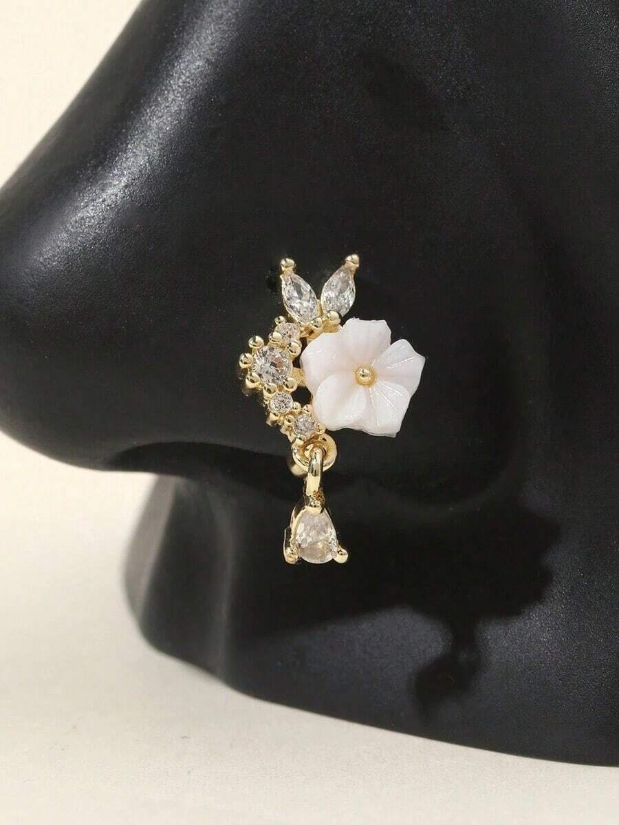 1pc Gold-Plated Stone-Studded Nose Clip Without Piercing For Women, Daily Wear Nose Accessory - Multicolor - View 1