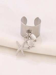 1pc Stainless Steel Starfish Shell Rings For Women Fashion Starfish Finger Open Ring Ocean Vacation Waterproof Jewelry - Ring - View 10