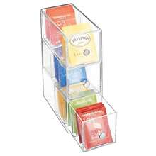 mDesign - Estación de almacenamiento de plástico para despensa armario organizador de encimera con 3 cajones para café té paquetes de azúcar edulcorantes cremas cápsulas de bebidas paquetes 3 secciones cada uno transparente - Transparente - Ver 8