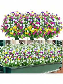 16pcs 13.8 Inch 8 Colors Artificial Flowers, Fake Boxwood Plants, Plastic Outdoor Simulation Plants For Indoor Outdoor Decor, Vase Centerpiece, Bookshelf, Bedroom, Wedding Party, Garden, Mother's Day Gift - Multicolor - View 7