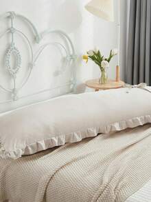 1pc Polyester Solid Beige Bow Decorative Pillow Cover (Pillow Insert Not Included), Soft And Skin-Friendly Polyester Fabric, Suitable For Bedroom, Master Bedroom, Guest Room, Bowknot Decor, Neutral Color Tone, Pillow Cover, Aesthetic Bedding, Minimalist Style, Comfortable Bedroom, Home Decor, Soft Touch - Beige - View 8