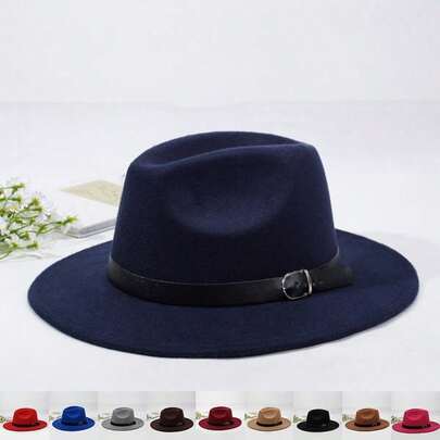 Flat Top Wool Felt Hat Unisex British Retro Jazz Cap Flat Brim Fedora