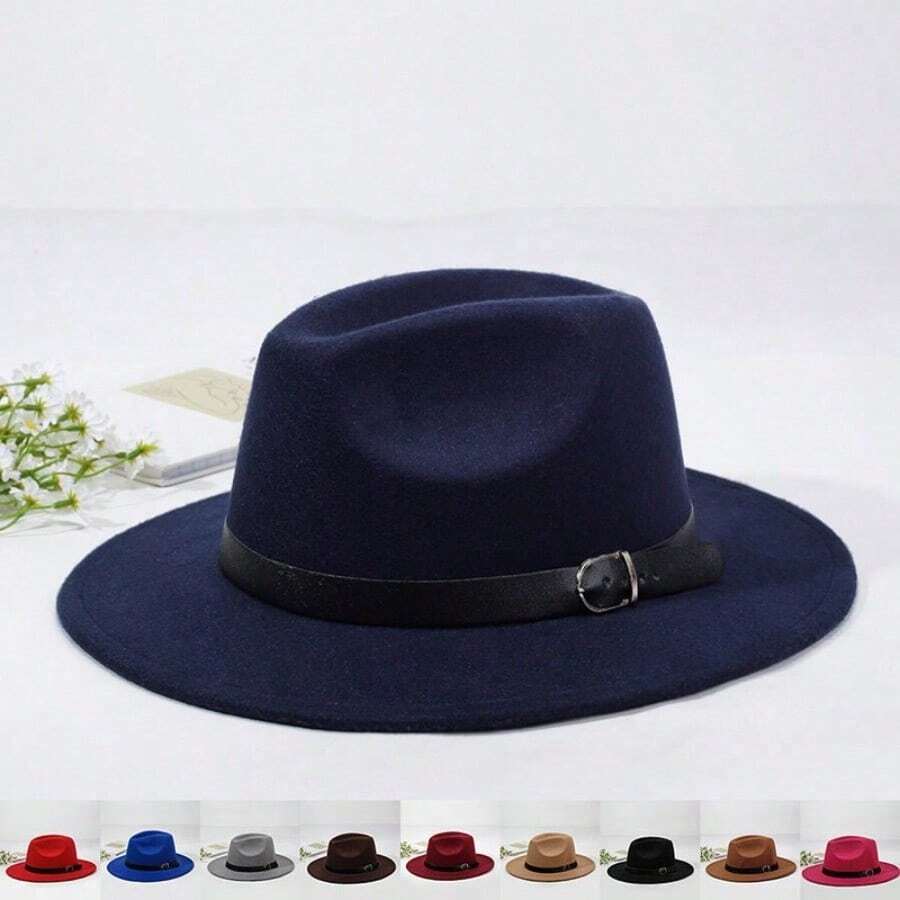 Flacher Wollfilzhut Unisex Britischer Retro Jazz Kappe Flacher Krempenfilzhut - Schwarz - Übersicht 1