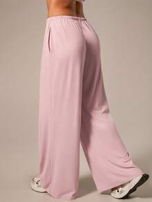 NcmRyu 1 pieza Pantalones deportivos de mujer de unicolor, con cordón, cintura elástica, pierna ancha, corte relajado y bolsillos - Rosa - Ver 7