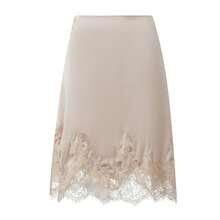 Women Satin Lace Trim Midi Skirt Polka Dot Print High Waist Long A-Line Skirts Vintage Silk Going Out Dress Y2k Streetwear Party Clubwear - 杏色 - 查看 8