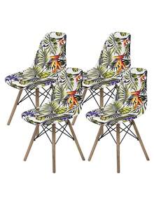 4pcs Modern Tropical Plant Print Removable & Washable Elastic Milk Silk Curved Chair Covers, Suitable For All Seasons - Multicolor - View 12