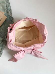 Women's Fashion Bow Pleated Shoulder Bag, Sweet Girl Style Crossbody Bag, Soft Fabric Material, Large Capacity, Drawstring Adjustable Strap, Fresh Daily Versatile Design, Suitable For Dating, Commuting, Casual Outings - Pink - View 6