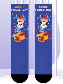 1-Pack 360-Print April Fools' Day Socks – Novelty Unisex Clown Design Socks, All-Season Fun Crew Socks - Multicolor - View 10