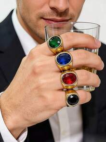 1枚极简男士戒指，简约设计，镶嵌锆石，316不锈钢材质，真空电镀工艺，防水，防褪色，低致敏性，适合休闲和商务场合佩戴。 - 金色 - 查看 7