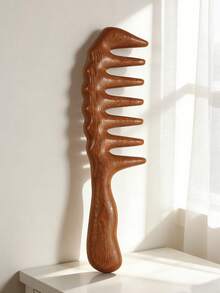 1pc Wide-Tooth Massage Sandalwood Hair Curling Comb, Ins-Style Natural Wood Handle Wavy Pattern, Scalp Massage, Home Use, Mother's Day/Valentine's Day Gift, Approx. 20cm Length - Wide-tooth Massage Comb - View 12
