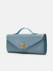 酒红色手提包，樱桃红信封包，酒红色信封包，高端新款欧美时尚鳄鱼纹手提包，单肩包，斜挎包 - 藍色 - 查看 2