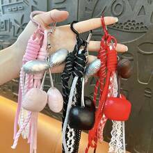 1pc Sweet And Cool Cherry Bag Pendant Woven Rope Lace Beaded Keychain, Available In Multiple Colors, Bag Accessory - 黑色 - 查看 4