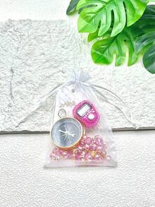 1 Bộ quà tặng trang nhã bằng vải organza trắng, kèm bộ đếm hạt pha lê lấp lánh + la bàn + 33 hạt pha lê, dùng để cầu nguyện/hướng dẫn/đếm hàng ngày, quà tặng Ramadan/đám cưới thiết yếu, chuỗi hạt Tasbih | Bộ đếm Dhikr cho tháng Ramadan - Thiết kế đính đá pha lê - Xem 4