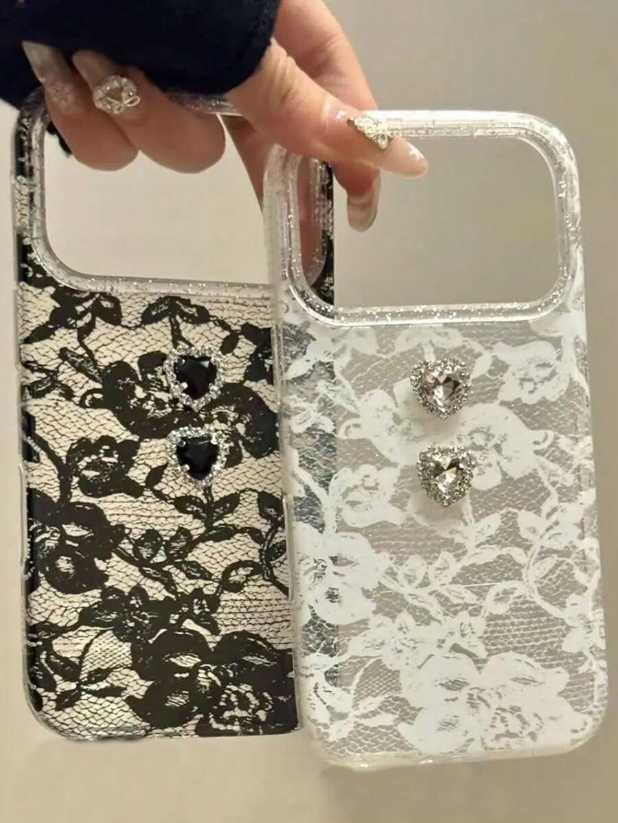 优雅浪漫蕾丝花卉印花闪光透明软手机壳，适用于 17 Pro Max、17 Pro、17、16 Pro Max、16 Pro、16、15 Pro Max、15 Pro、15、14 Pro Max、14 Pro、14、13 Pro Max、13 Pro、13、12 Pro Max、12 Pro、12、11，创意时尚透明亮面软硅胶防震保护套