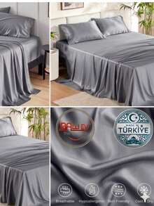 Hotel Quality Luxury Flat Sheet – Wrinkle-Free Solid Blue Bedding - Grey - View 3