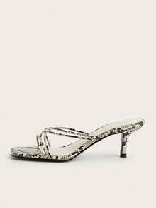 Snake Skin Pattern Open Toe Slip-On High Heel Sandals With Stiletto Heel - Multicolor - View 2