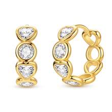 1 Pair 18K Gold-Plated Alternating Heart Round Cut Cubic Zirconia Hoop Earrings With Hollow Heart Accents Elegant Romantic Design For Daily Wear, Bridal Gifts & Statement Accessories - Gold - View 1