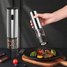 Molinillo de pimienta eléctrico, molinillo de pimienta mini de acero inoxidable, molinillo de sal y pimienta, recargable - Plateado - Ver 1