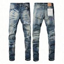 Men Purple Slim Fit Jeans 2026 New Fashion  Streetwear Casual Skinny Tapered Stretch Denim Pants For Men Versatile And Stylish - Màu xanh lam - Xem 2