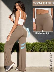1pc Women Minimalist High Waist V-Shape Lifting Straight Wide Leg Yoga Pants - Brown - View 1