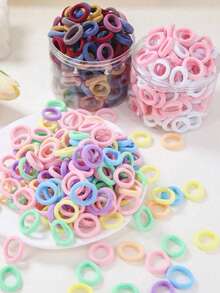 100-500个随机颜色女孩弹力发圈，彩色尼龙小发圈，青少年马尾辫发圈，青少年发饰 - 彩色 - 查看 1