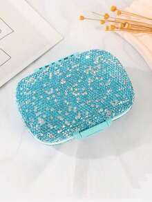 1pc 7-Day Pill Box With Full Rhinestones, Available In Silver, Green, Blue, Pink. Suitable For Medication Storage, Contact Lens Case, Artificial Diamond & Elegant Jewelry Container, Large Capacity Portable Sealed Pill Organizer - View 15