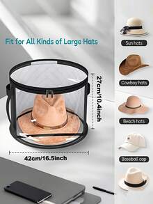 1pc Large Foldable Hat Storage Box, Suitable For Hats, Clothes And Accessories Storage, With Reinforced Handle, Fits Baseball Caps, Sun Hats, Beach Hats And Garments, Lightweight With Transparent Window And Double Zipper Design - Multicolor - View 2