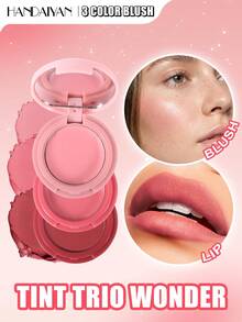 HANDAIYAN 三合一腮红、修容、眼影 - 持久显色，多功能粉饼腮红膏和唇釉，适合万圣节、秋冬季化妆舞会妆容 - 彩色 - 查看 2