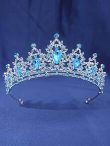 1件优雅水钻巴洛克风格女士皇冠，婚礼头饰，派对头冠发饰 - 湖藍色 - 查看 1