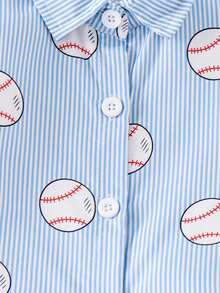 两件套幼儿男童休闲户外短袖印花衬衫+短裤套装，轻便夏季商务通勤装。 - 寶藍色 - 查看 4