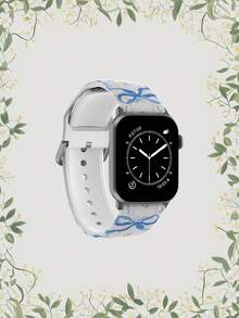 1条蓝色蝴蝶结花卉图案柔软弹力透气舒适替换表带，兼容三星、荣耀智能手表，尺寸可选38mm、40mm、41mm、42mm、46mm、45mm、44mm、49mm；日常休闲多色硅胶表带，兼容苹果手表Ultra SE/11/10/9/8/7/6/5/4/3/2/1；节日礼物蝴蝶图案表带 - 彩色 - 查看 3