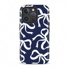 蝴蝶结复古海军蓝 - 奢华全印花缎带蝴蝶结手机壳，兼容 11/12/13/14/15/16 Pro Max，适用于 Galaxy S26 S25 S24 S23 S22 S21 Plus Ultra，适用于 Galaxy A71 A57 A56 A55 A54 A53 A52 A37 A36 A35 A34 A33 A32 - 藏青色 - 查看 4