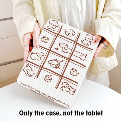 1pc Vintage Line Art Cartoon Animals Pattern Flip Cover Tablet Case With Pen Slot, 720 Degree Rotating Stand, PU Leather Case With Auto Sleep/Wake Function, Suitable For Huawei, Honor, Apple, Tablets, Suitable For Back To School, Valentine's Day