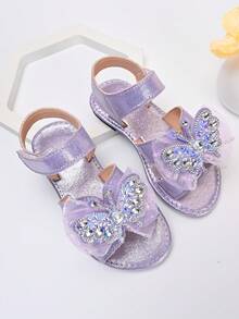 2026 New Girls' Princess Style Purple Mesh Rhinestone Butterfly Sandals, Summer Hook And Loop Non-Slip Performance Shoes - Purple - View 5