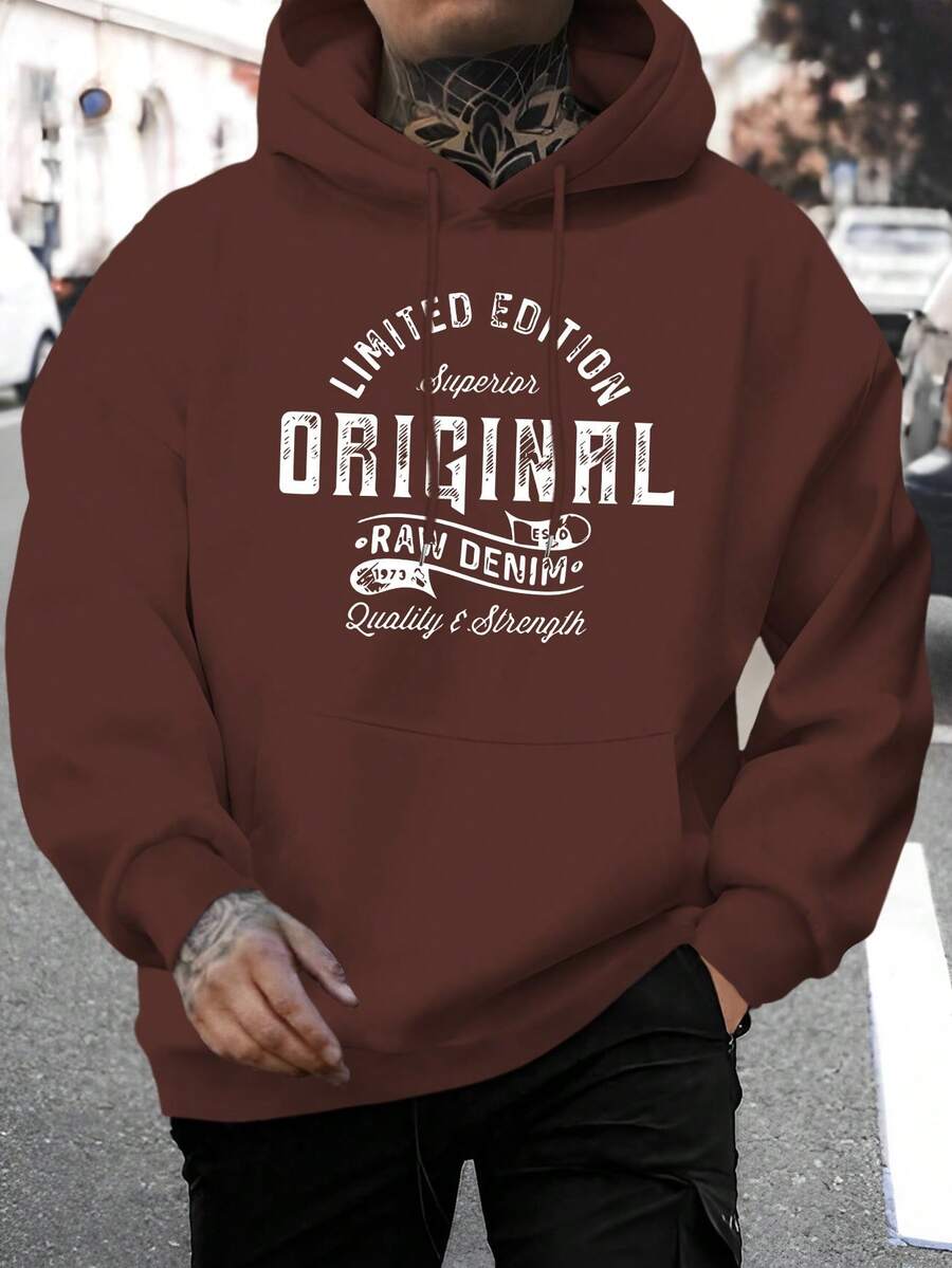 Lindo Moletom Premium Masculino Unisex Casual Estampado Nova Edição Limitada, Moletom com Capuz e Cordão da Moda, Blusa de Outono/Inverno, Moletom de Manga Comprida com Capuz Confortável e Versátil, Seleção Ling Moyun - Café - Visão 1