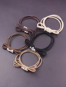 10 Stücke/Set 5 Farben Lässig Schleife Elastische Haargummis, handgemachte Haarband mit Kunstperlen, geeignet für alle Jahreszeiten, vielseitige Scrunchies Haargummis für Pferdeschwanz, Haargummis - Verschiedenfarbig - Übersicht 4