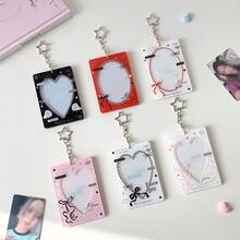 1pc Heart Hollow Hanging Card Holder 3 Inch, Idol Fan Card Display Case, Student Mini Card Wallet - Heart-shaped Cutout Card Holder - View 2