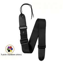 高级吉他背带 - 黑色（不含拨片），带便捷拨片袋，材质柔软，长度可调节，皮革包边，适用于贝斯、电吉他、电贝斯和原声吉他，是演奏和练习的理想音乐配件 - 适合音乐家、专业吉他手、吉他爱好者、小型工具、吉他相关用品、吉他配件、音乐配件、音乐礼品 - 彩色 - 查看 9