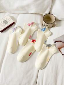 1 Pair Mushroom Bow Tie Boat Socks For Women, Non-Slip & Breathable - White - View 5