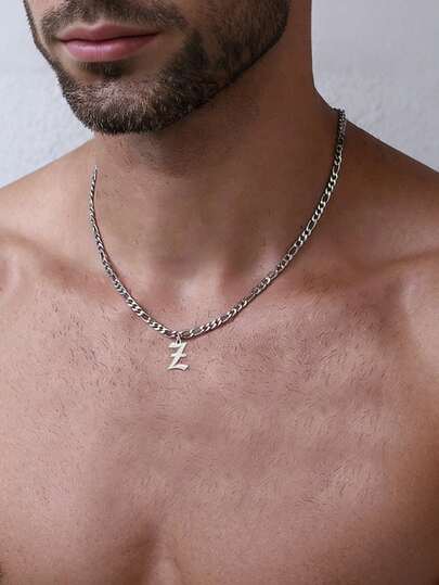 1件简约嘻哈风不锈钢链26字母系列吊坠，男士项链，日常装饰