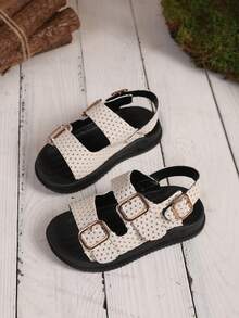 Dép xăng đan đế bằng thời trang trẻ em với khóa kim loại và khóa dán. - Màu be - Xem 1