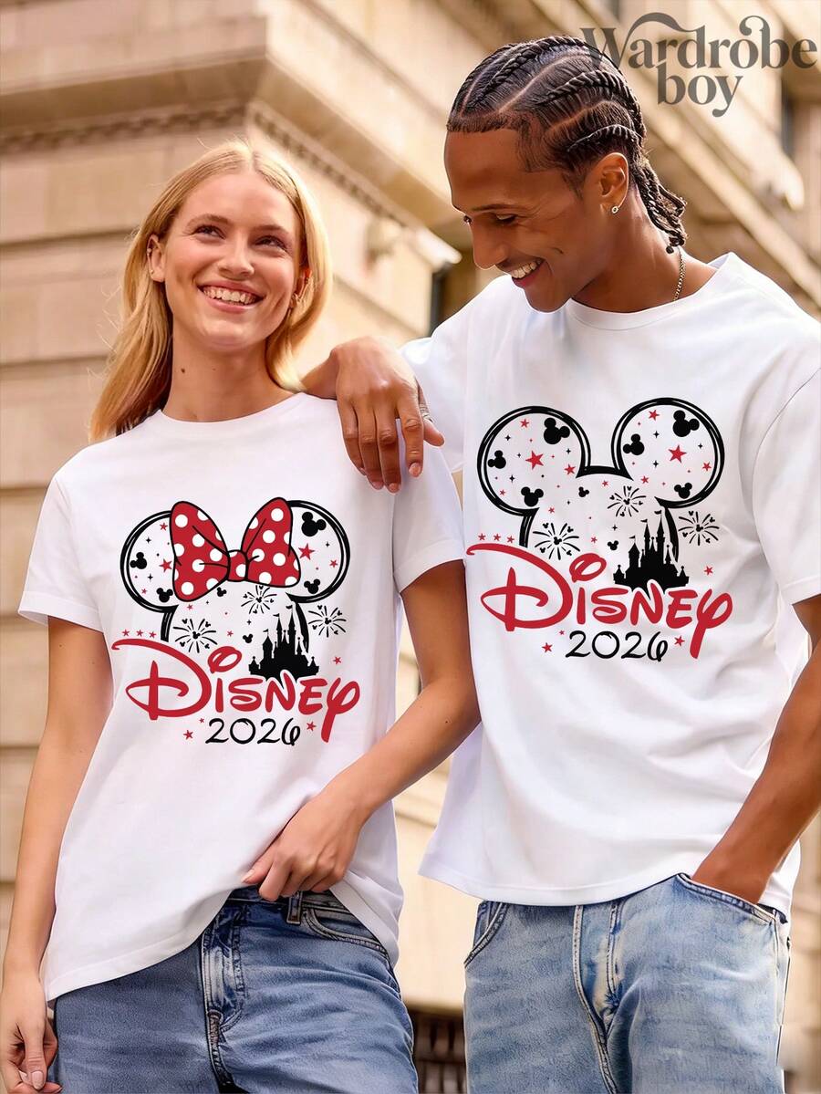 1PC Disney Printed T-Shirt, Disneyland T-Shirt,Disney Couple T-Shirts,Disney Family Vacation T-Shirt,Father's Day And Mother's Day T-Shirt, Gift For Parents,High-Quality Pure Cotton T-Shirt,Suitable For All Seasons, Comfortable And Breathable| Exquisite Design | The Best Choice For Giving Gifts - Woman-white - View 1