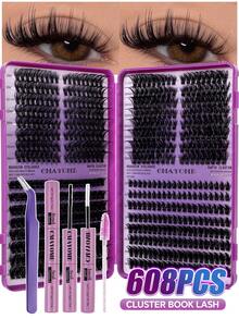 544/608 PCS Lash Extension Kit, Spikes Cluster Lashes,.Cartoon Style Eyelash Clusters, Anime Eyelash Extensions, Natural Looking Eyelash Clusters, Fairy Eyelash Clusters, Suitable For Beginners - Purple - View 3