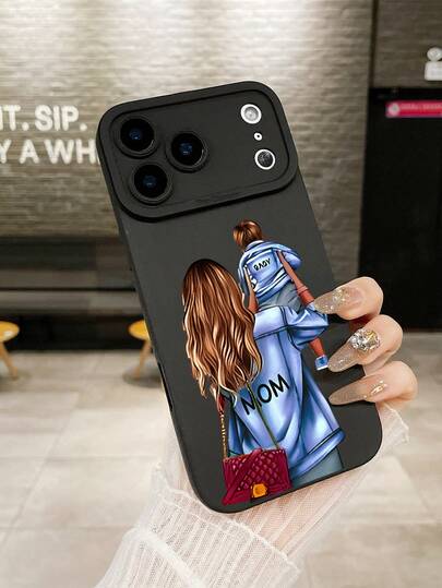 Custodia per telefono per la Festa della Mamma, Custodia per telefono MOM & BABY, Custodia per telefono Madre e Bambino, Custodia per telefono nera, Custodia per telefono con arte della famiglia in acquerello, Custodia protettiva antiscivolo e anti-impronte, Custodia opaca nera per protezione lente, Custodia per telefono alla moda come regalo per la mamma, Custodia per uso quotidiano, Compatibile con custodia e Galaxy, Custodia per iPhone 11/17/17e/17 Promax, Galaxy S24/S25 Ultra/A06/Galaxy A17, Idea regalo perfetta per la Festa della Mamma o uso quotidiano, Versione internazionale, non la versione domestica